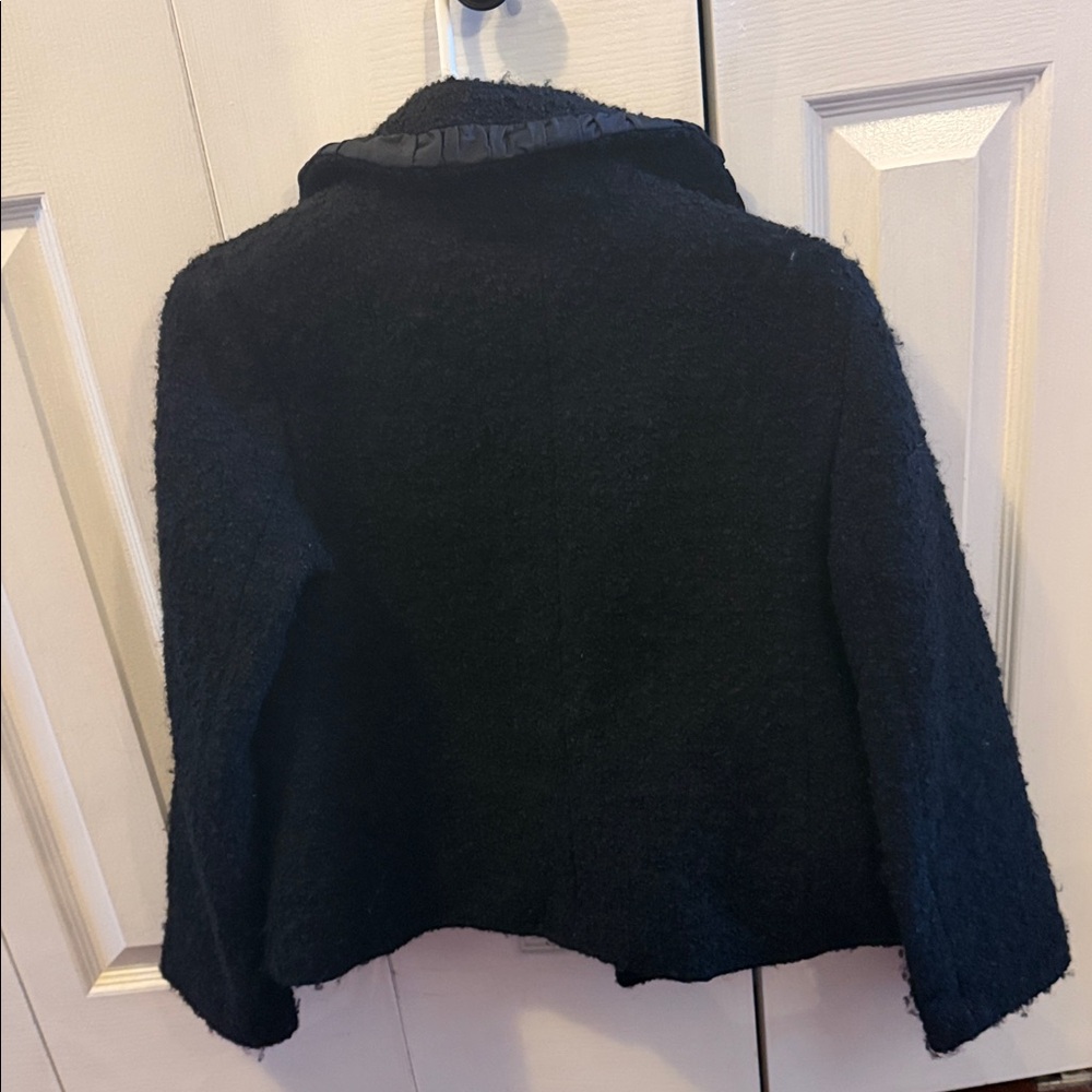 Black Textured Jacket with Ruffle Trim - Picture 3 of 3